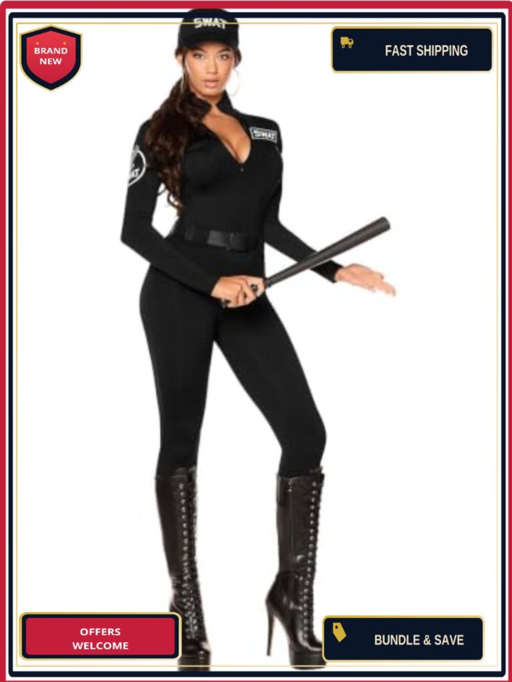 Adult SWAT Catsuit Costume Police Officer Cosplay One-Piece